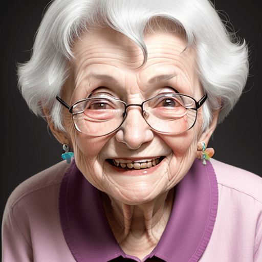 AI generated: Kind old lady with a gummy smile
