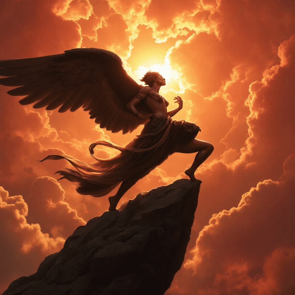AI generated:  Glorious pride lifts you high into crimson skies. Eyes can't see light of reality, less than God mo...