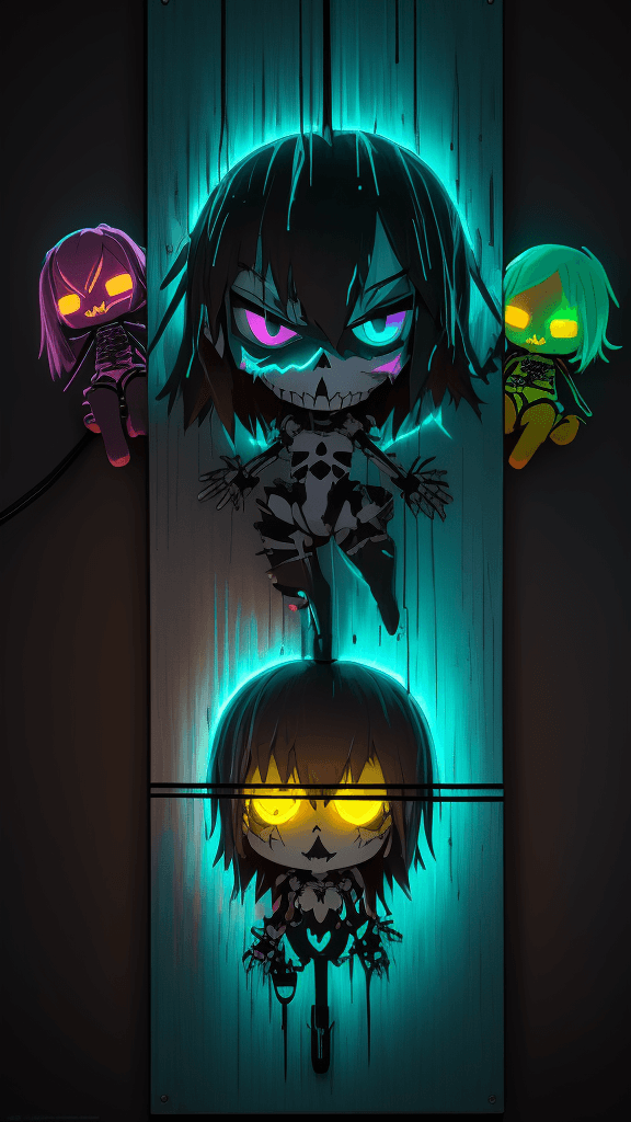 AI generated: a neon smashed up wall with a light coming out in the middle, in the style of anime art, skeletal, l...