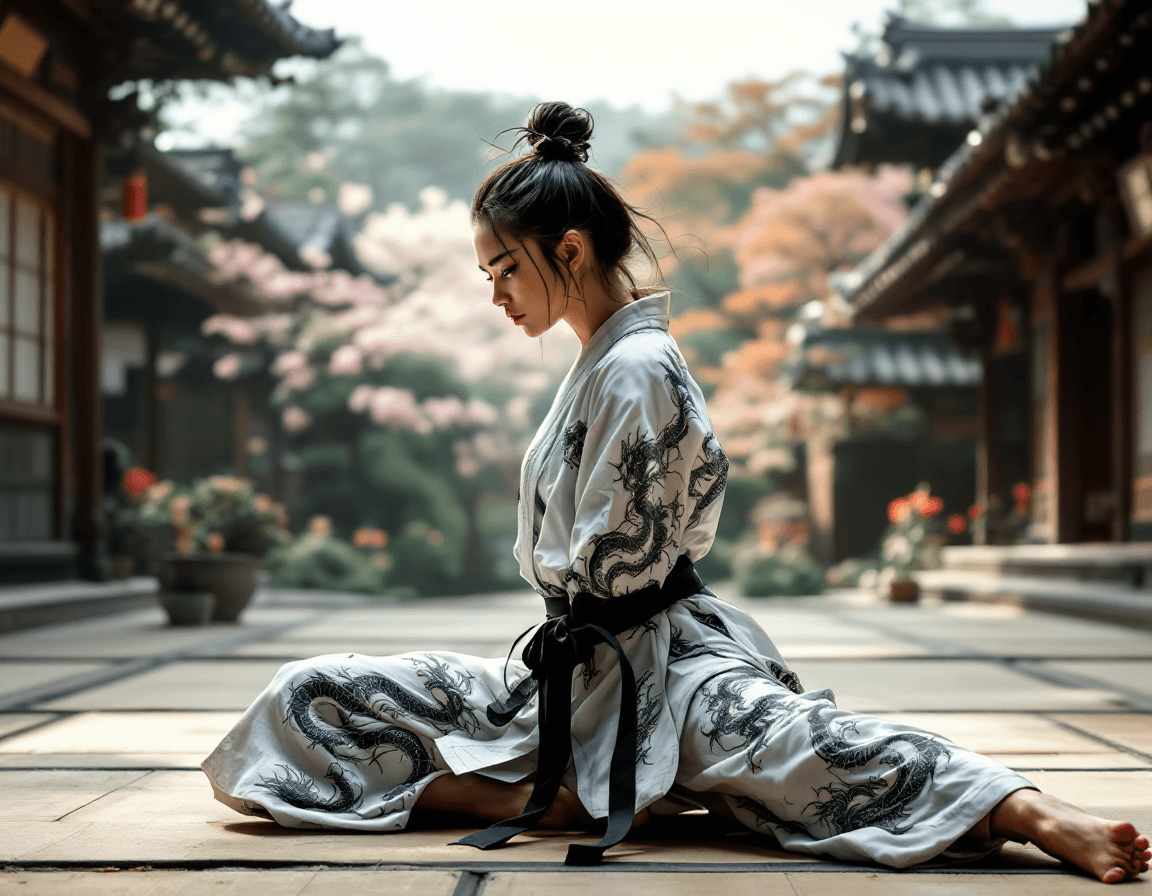 AI generated: An ultra-detailed, high contrast, elegant, gritty, side view image of a beautiful Japanese female ka...