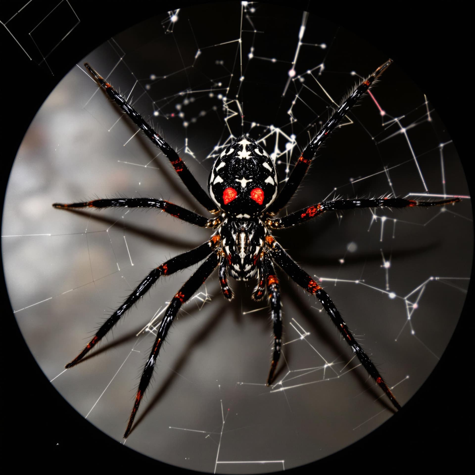 AI generated: photography of a black widow spider, with red spots