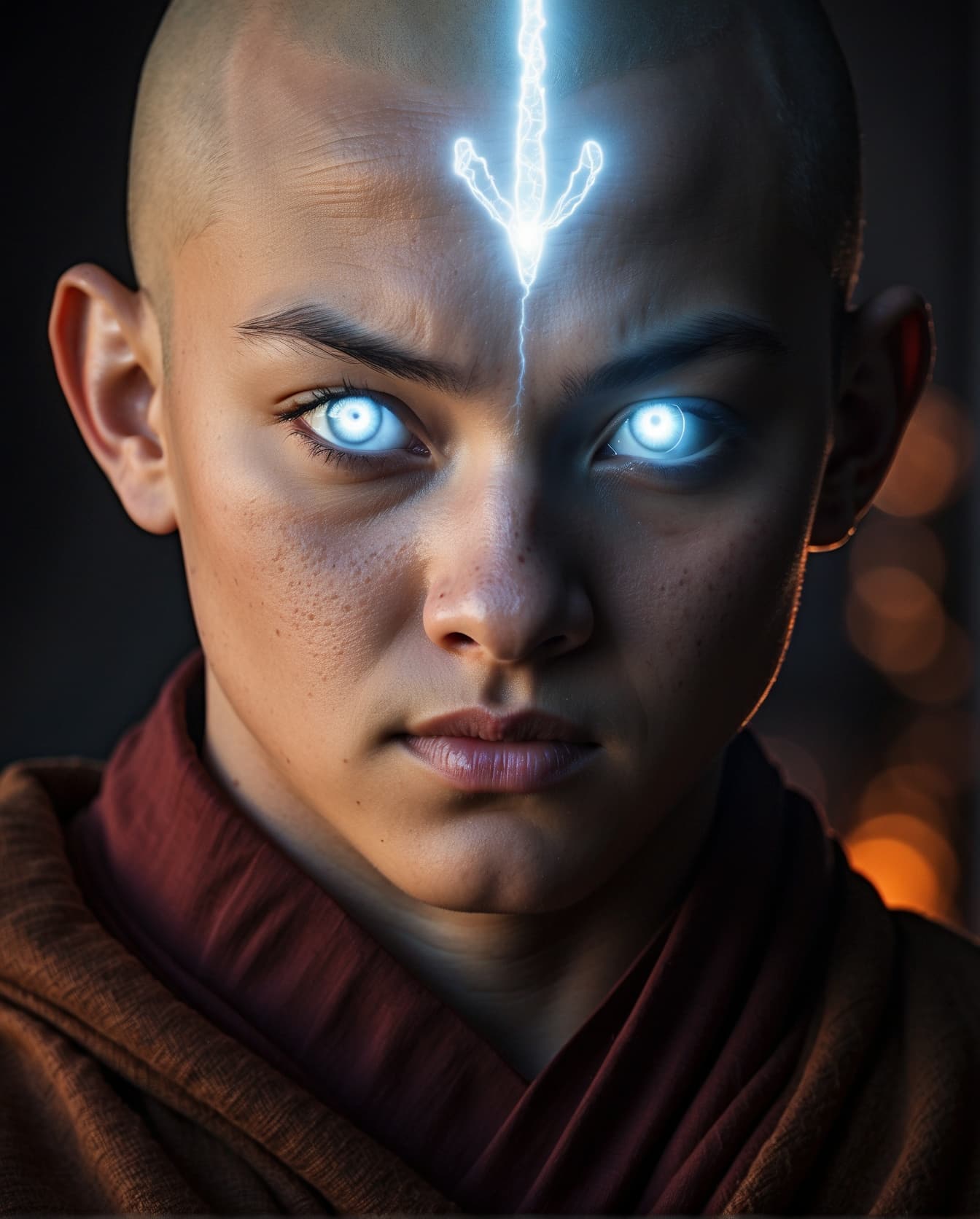 AI generated: avatar aang, the last airbender, in the style of furaffinity, orange robes, red, #vfxfriday, massurr...