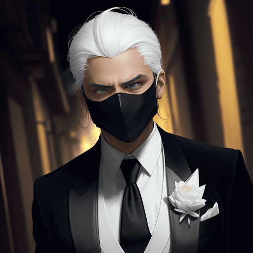 AI generated: Man. In a black suit. White jacket, white trousers, white shirt, white tie. White hair. (((Wearing a...