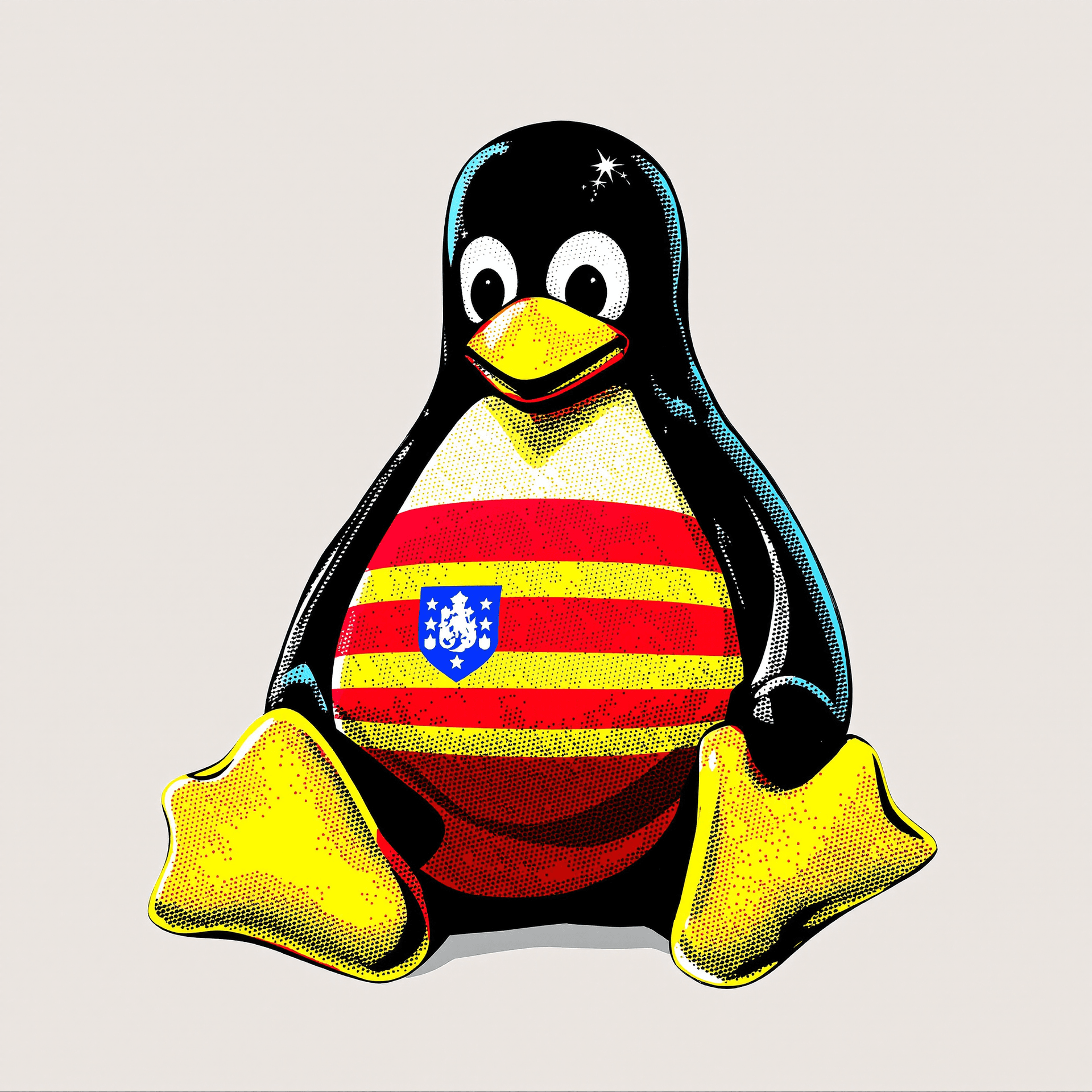 AI generated: linux tux with catalan flag on the belly without any effect and transparent background