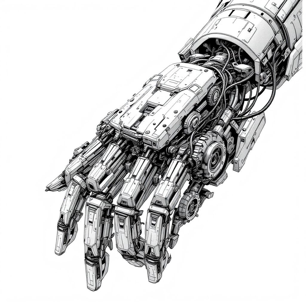 AI generated: An intricate mechanical hand designed with futuristic aesthetics, showcasing detailed robotic joints...