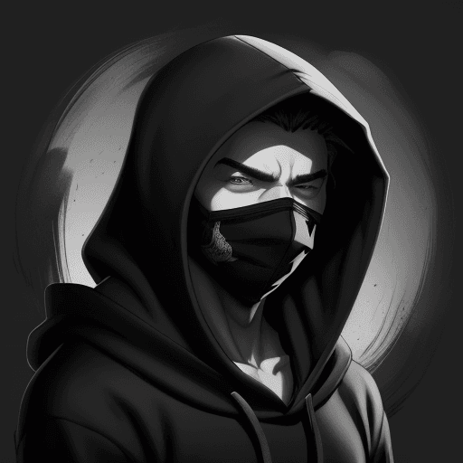 AI generated: a black and white drawing of a man in a hoodie and face mask, a character portrait by Master of Affl...