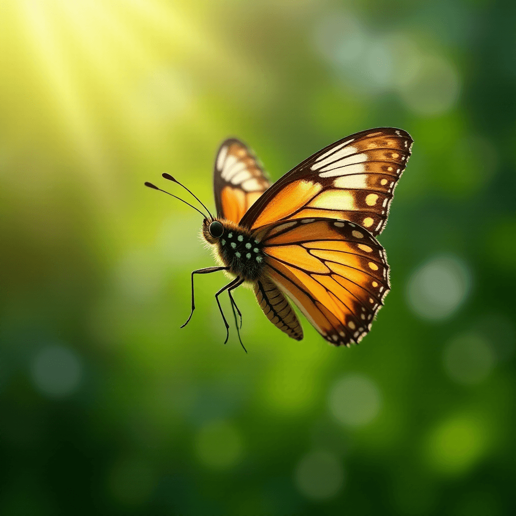 AI generated: A National Geographic-style ultra-realistic close-up photograph of a butterfly in flight. The butter...