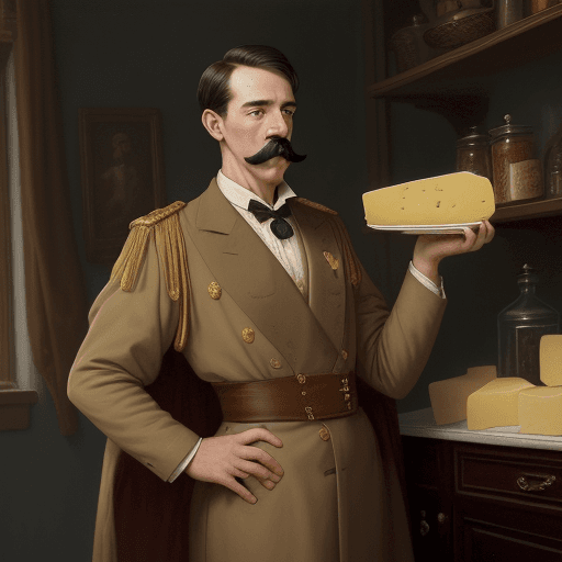 AI generated: The image is old oil painting style features a younger man, with a mustache,  He is a king, giving t...