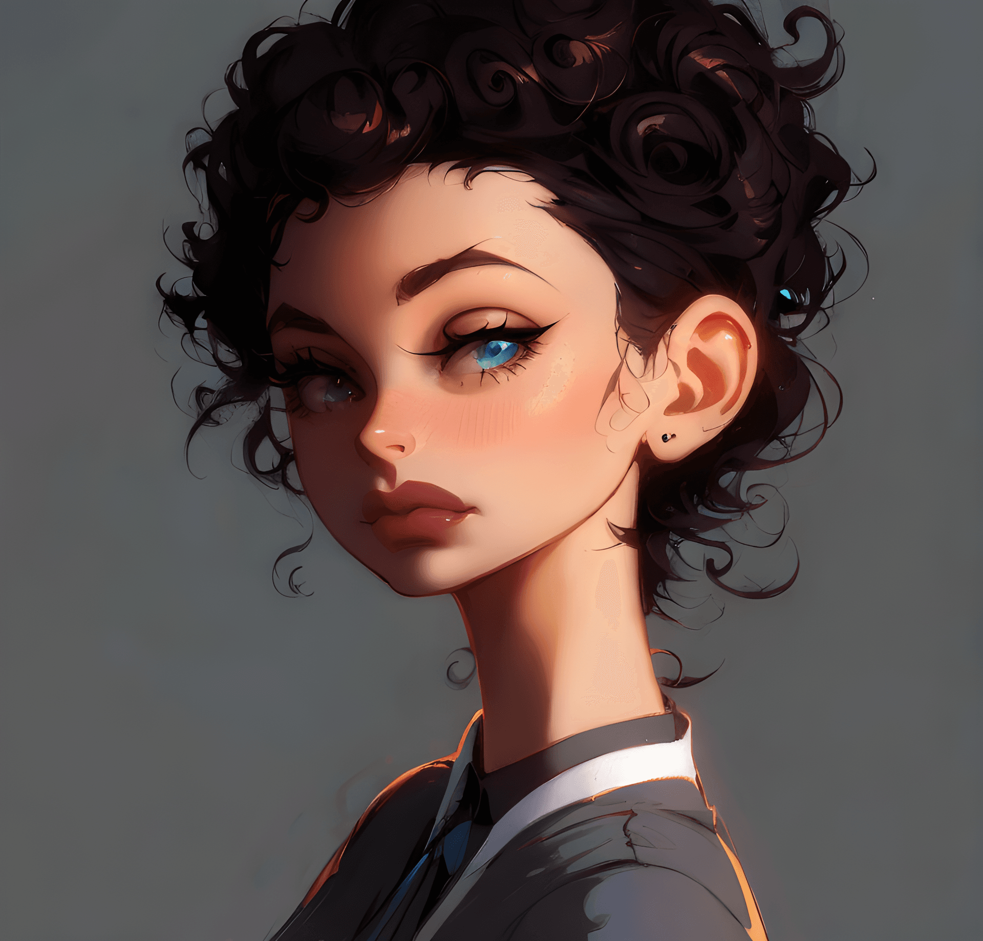 AI generated: a drawing of a woman with curly hair, style of charlie bowater, cedric peyranavernay, by Lois van Ba...
