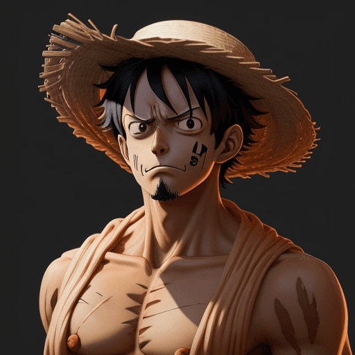 AI generated: Monkey D. Luffy corpo inteiro, one piece anime, X-shaped scar on his chest, Straw Hat, symmetrical b...