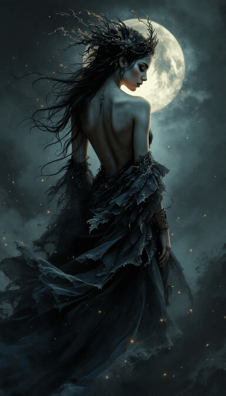 AI generated: Dark Fantasy Art, half l Body of a gypsy spanish woman in flamenco clothes, Blender stylized charism...