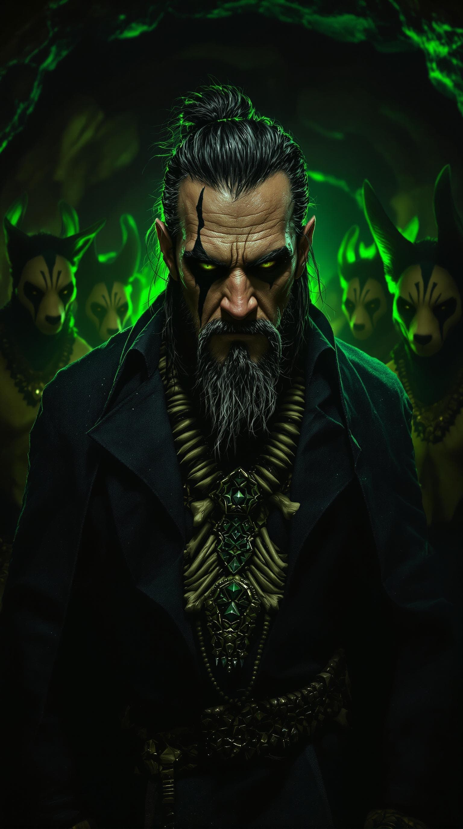 AI generated: A hyper-realistic portrait of a scheming royal advisor inspired by Scar; thin angular face with perp...