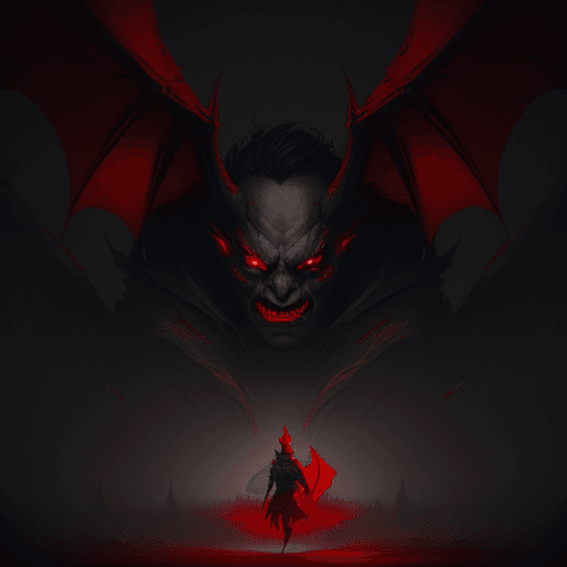 AI generated: illustration of an evil demon with red eyes, in the style of jessica rossier, strong use of negative...
