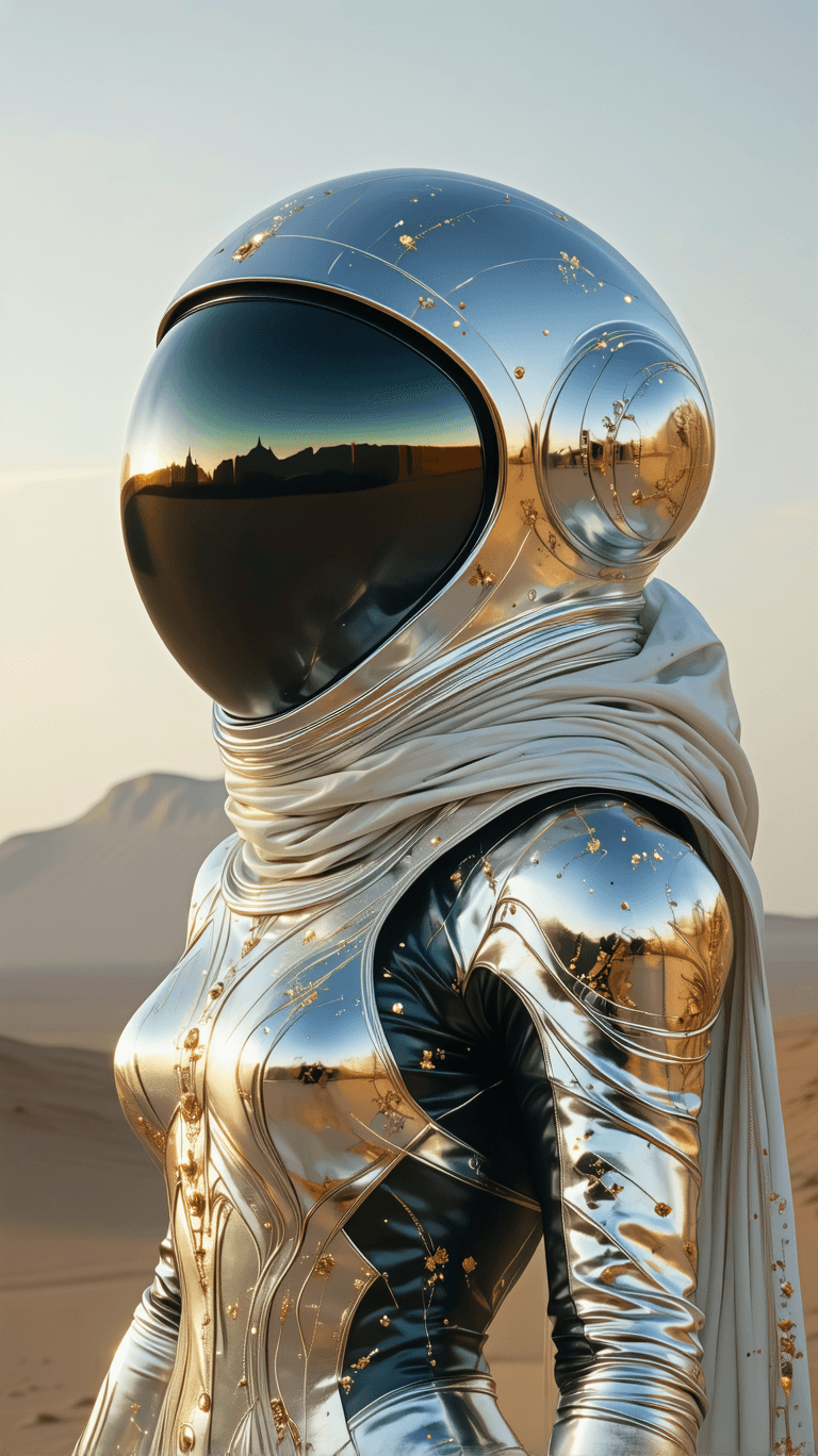 AI generated: Fashion on Mars like Persian style , futuristic , using iranian elements , persian patterns for fabr...