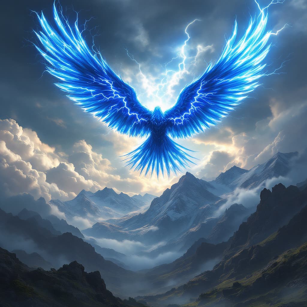 AI generated: Thunderbird
“A colossal thunderbird soaring above a mountain range, wings crackling with electricity...
