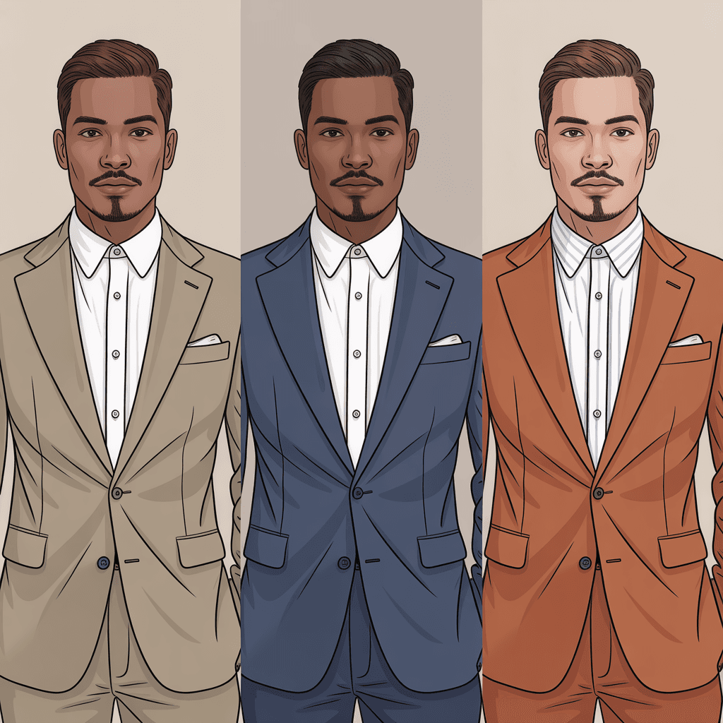 AI generated: create an image of a brown skinned man, make 3 variations, the man has to wear a clean suit trendy, ...