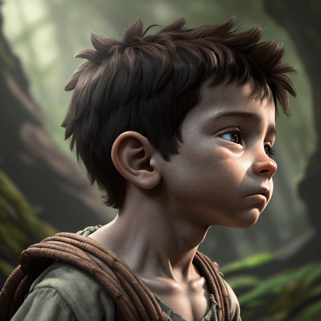 AI generated:  the face of a young prehistoric boy, side view, 8k