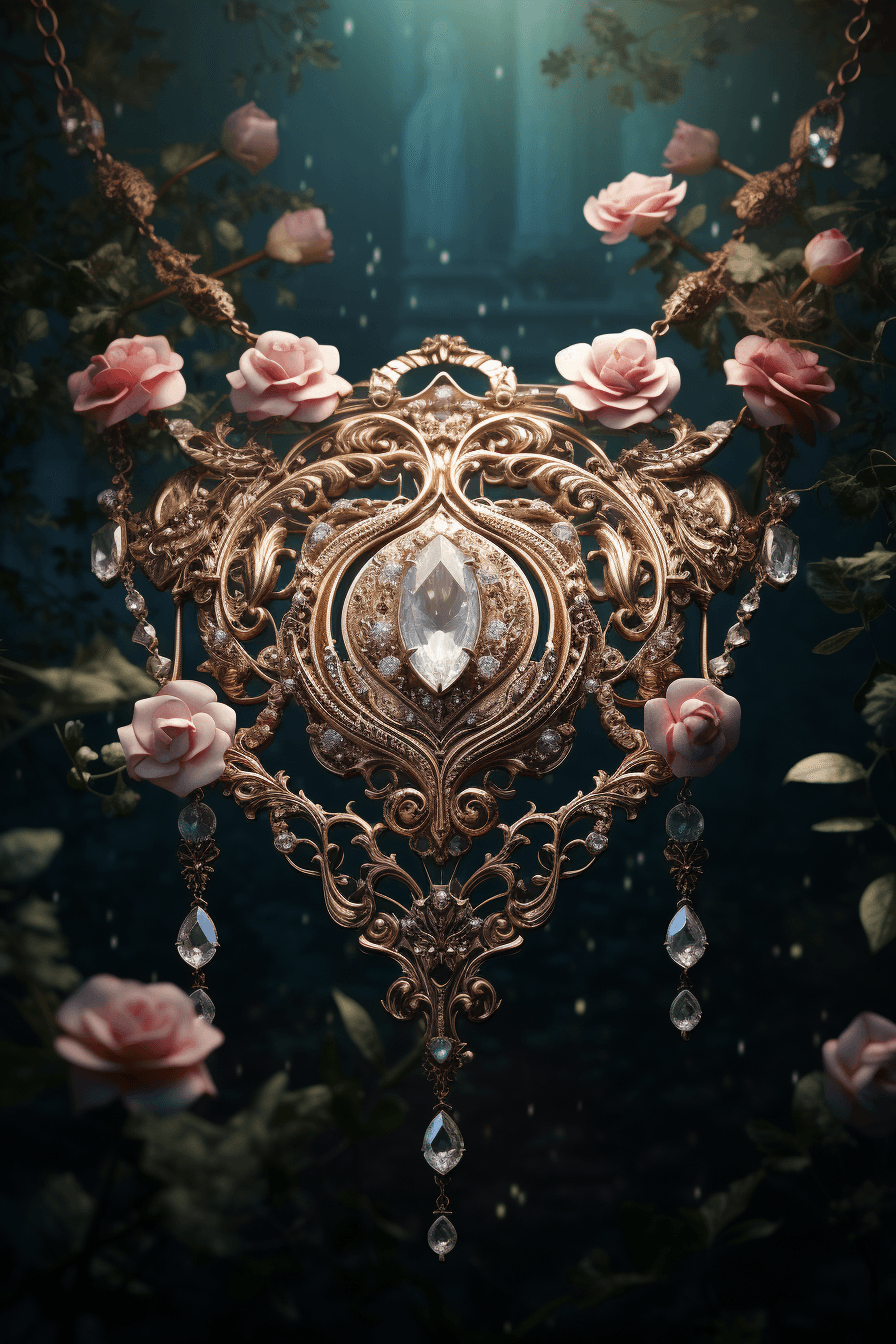 AI generated: an antique victorian gemstone necklace, jewelry design, plain background :: romantic era, england ::...