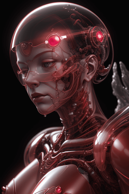 AI generated: transparent ruby red cyborg, beautiful organic biotech cyborg soft light ,masterpiece 3d Octane Rend...
