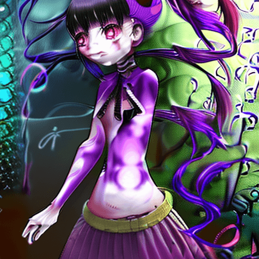 AI generated: 
beautiful girl, pretty face, pale-skinned demon girl in one-piece suit, purple anime hair ponytail,...