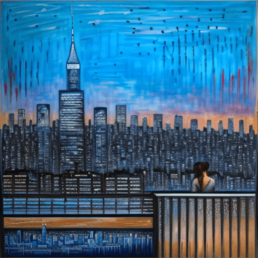 AI generated: Symbolic representation of longing, expressionism, cityscape in background