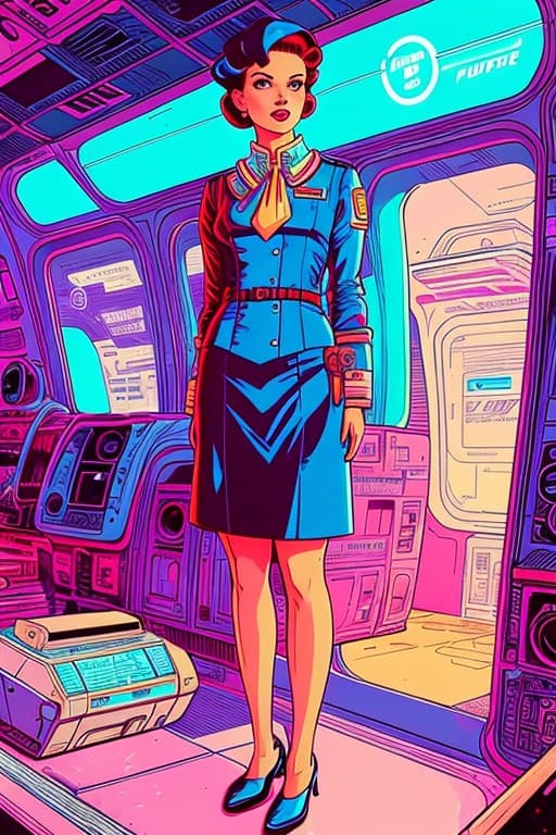 AI generated: retro future stewardess style of Josan Gonzalez