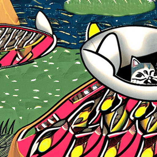 AI generated: a cat in boat floating thru hell