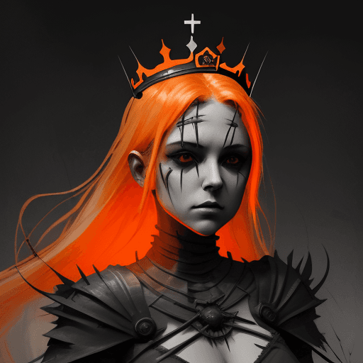 AI generated: n image of a female with crown of barbed wire and a glow orange, in the style of speedpainting, dark...