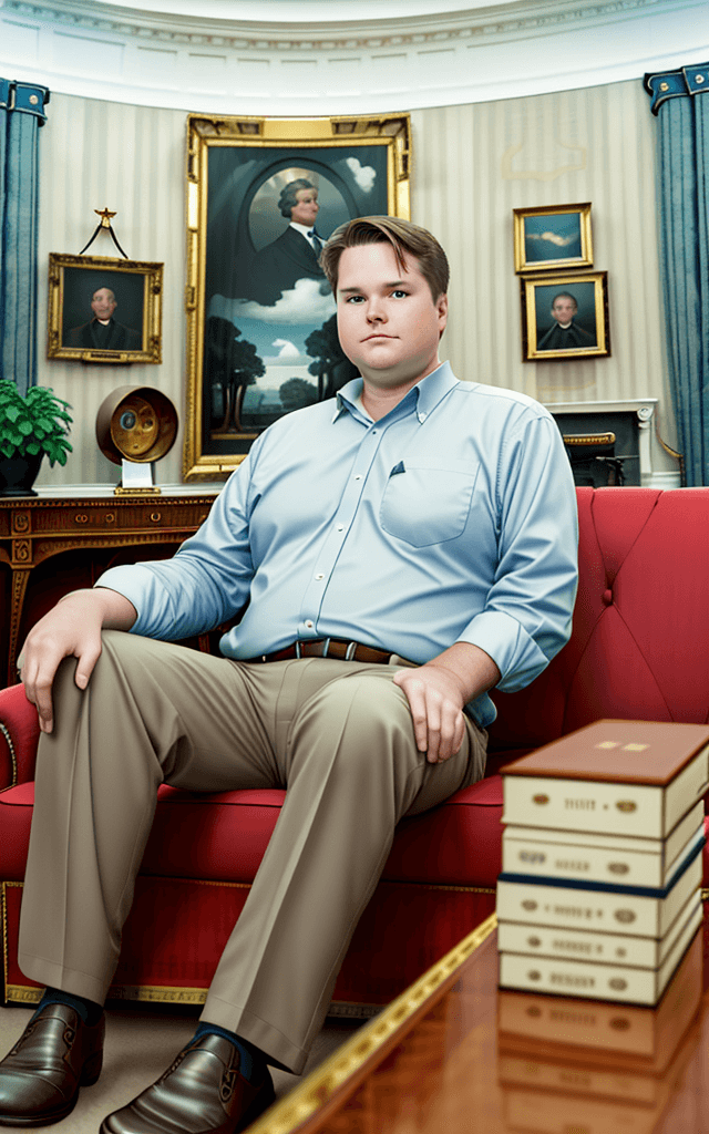 AI generated: jd vance sitting in the oval office of the white house on a prominent couch with the focus being on ...