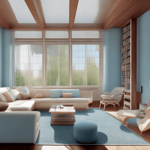 AI generated: High resolution photography interior design, dreamy sunken living room conversation pit, wooden floo...
