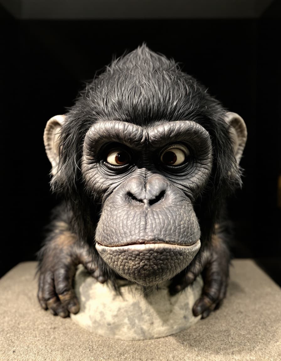 AI generated: chimp totem. 'M'