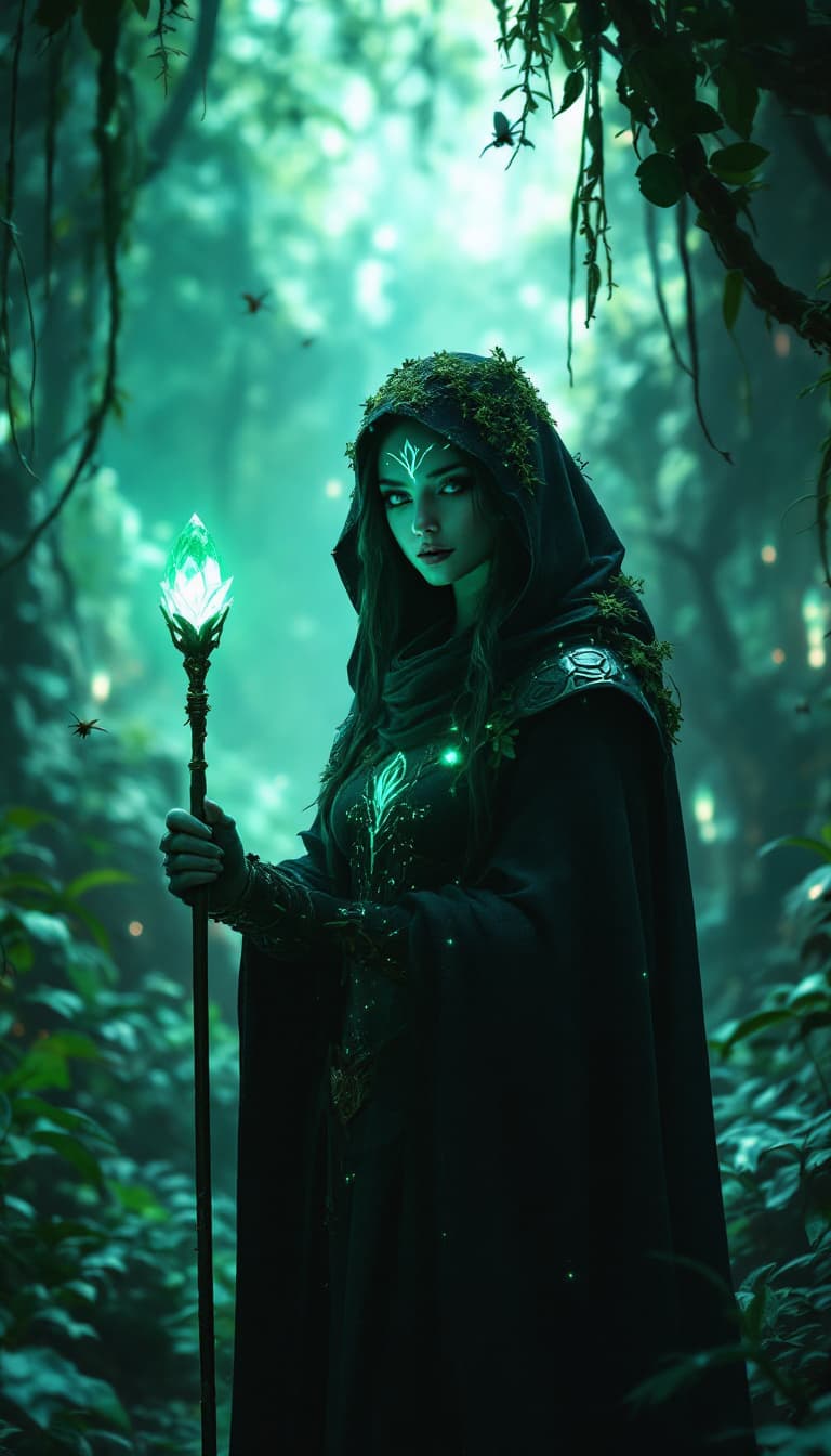 AI generated: A cinematic digital artwork featuring a mysterious, female armored figure in a cloaked and watchful ...