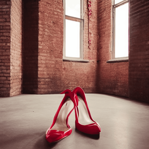 AI generated:  red high heels shoes in the big empty room in the corner stylish just shoes in the big empty room  ...
