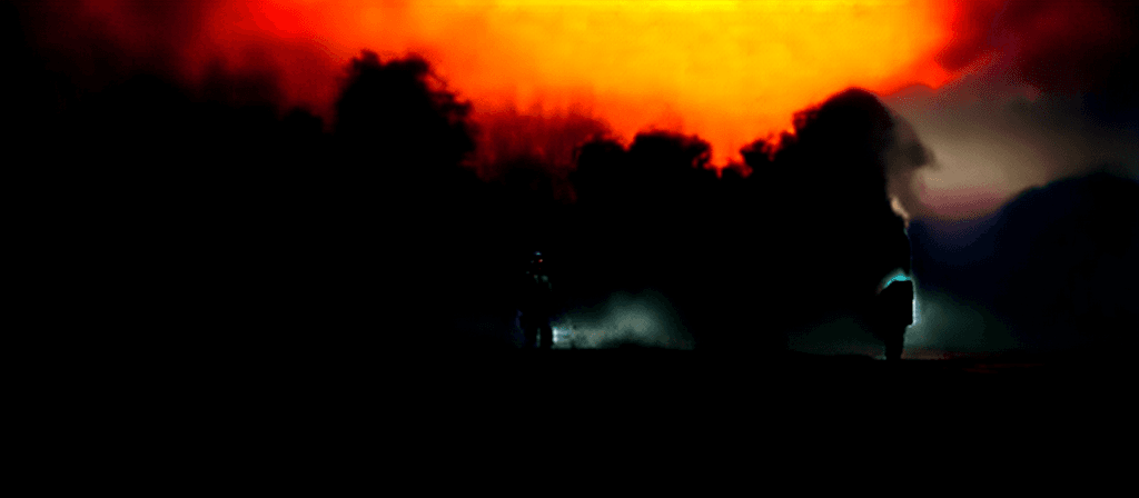 AI generated: david fincher style, man, veteran, 45 years old, outside of a decrepit camper, next to abandoned gas...