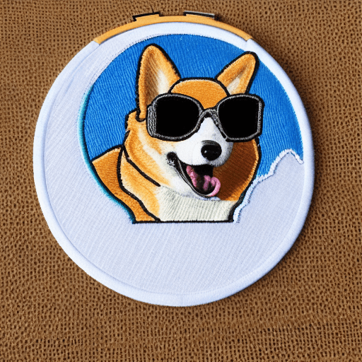 AI generated: Hyper realistic embroidered corgi identification merit badge design for professional embroidery mach...