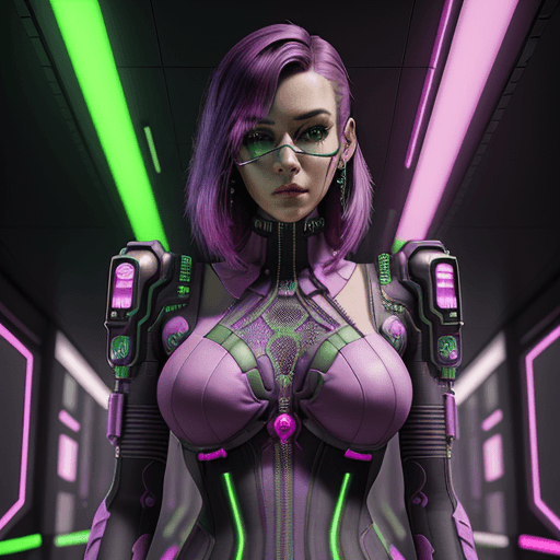 AI generated: gorgeous cyberpunk woman posing pretty Matrix colors purple pink green, intricate artwork. octane re...