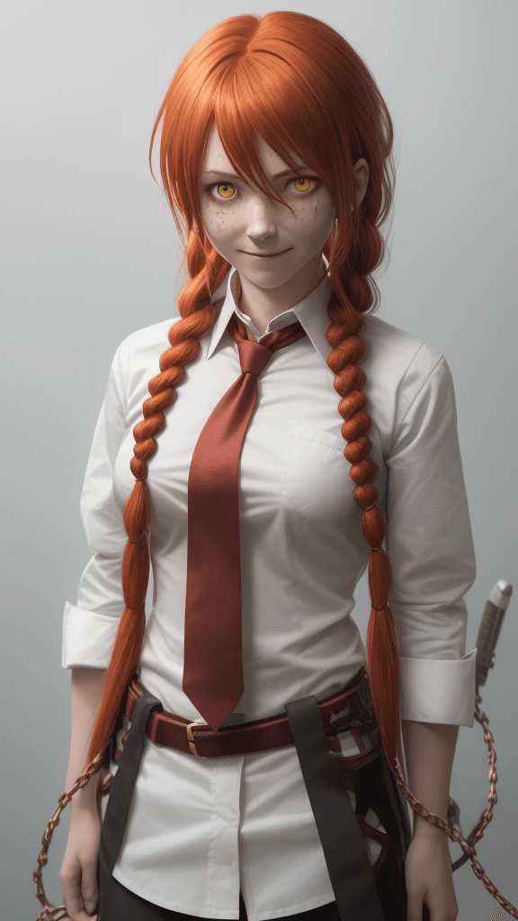 AI generated: makima \(chainsaw man\), best quality, ultra detailed, 1girl, solo, standing, red hair, long braided...