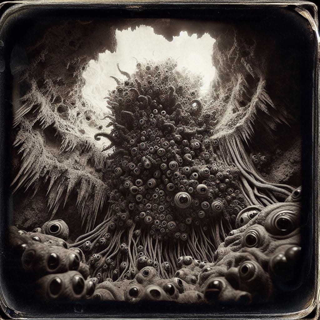 AI generated: detailed and intricate square daguerreotype photograph of front the point of view of the camera look...