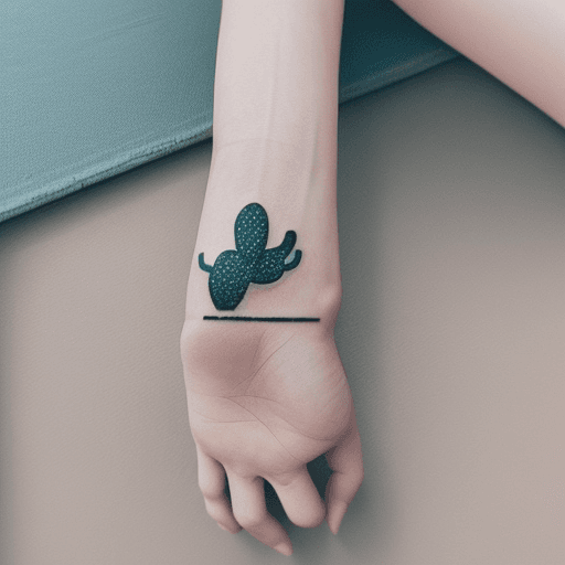 AI generated: Tattoo design that symbolically represents the concepts of  cat, cactus, trust, road, and sea in a m...