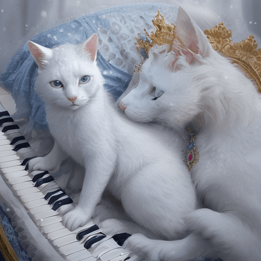 AI generated: Award winning, realistic detailed color photo of a white cat with blue ruby jewels, an exquisite fel...