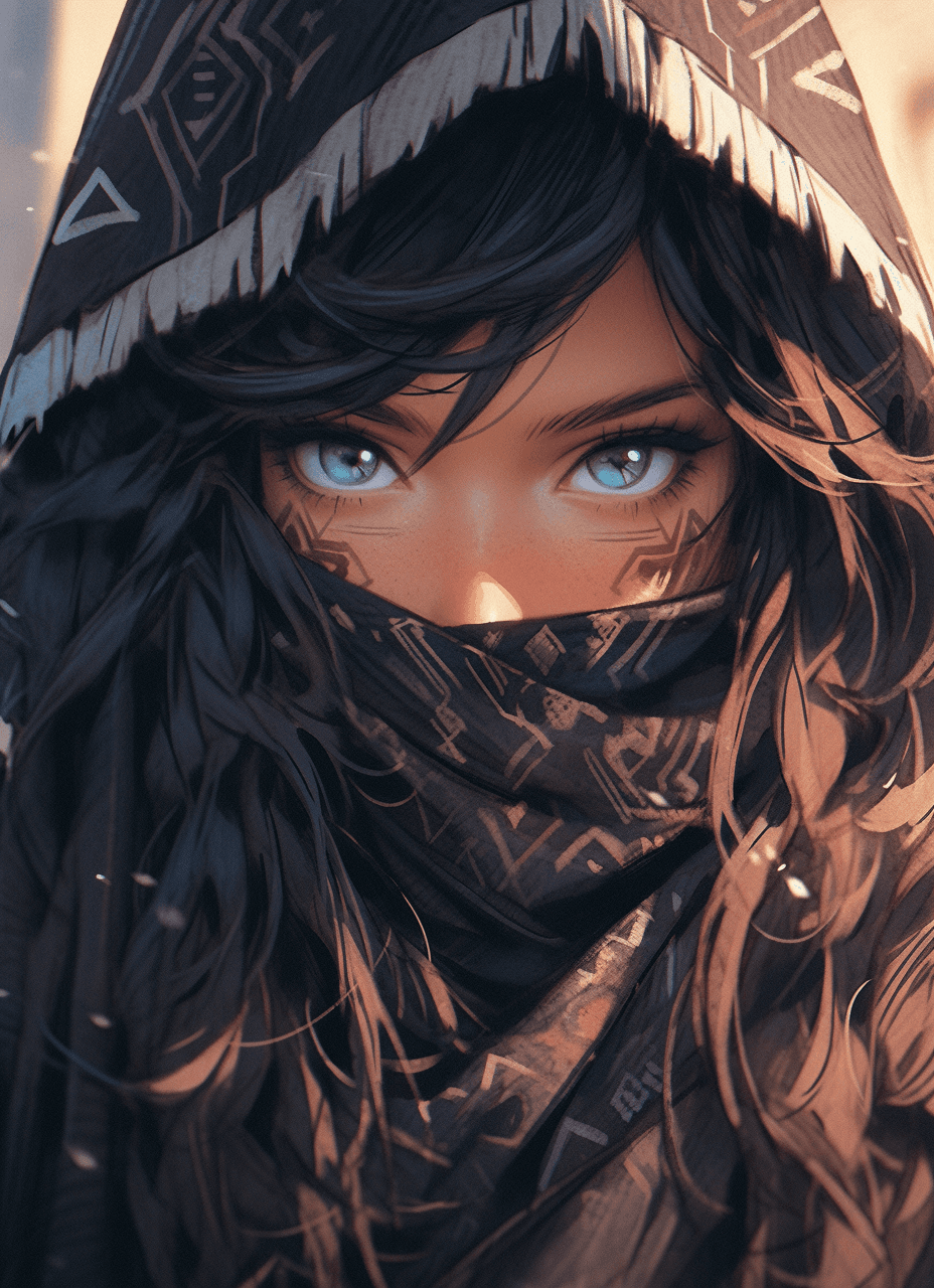 AI generated: the image is of an adult woman with dark hair and blue eyes, in the style of action painter, light b...