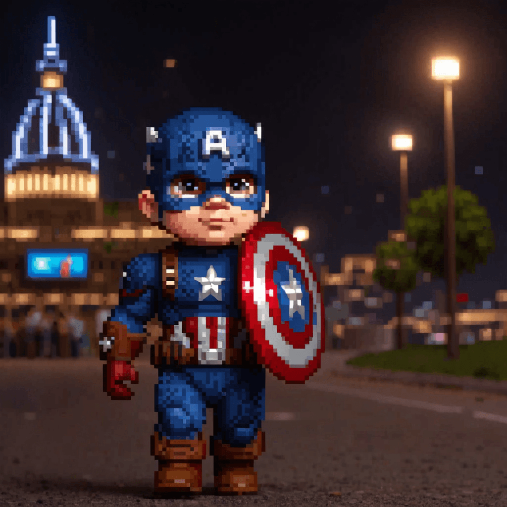 AI generated: Baby boy captain america, marvel movies, marvel comics, marvel universe, smile, happy, stadium  at n...
