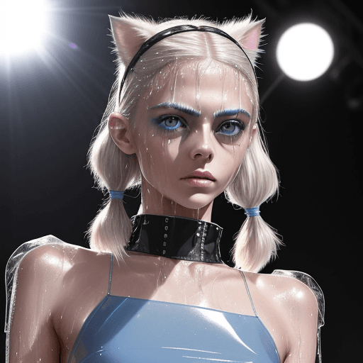AI generated: 
Grainy movie still from Paris fashion week magazine, Bokeh effect lensflare youthful cara(model)del...
