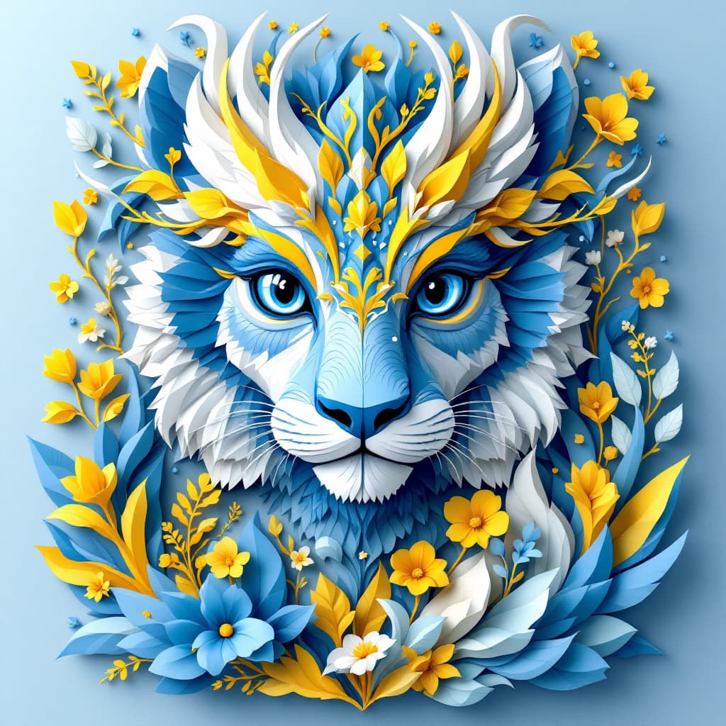AI generated: 3d rendering, front view, beautiful animals, paper work for a tactile style, select a color palette ...