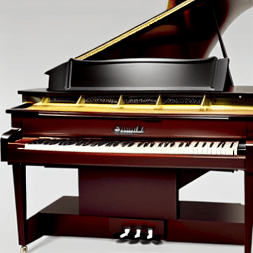 AI generated: SChimmel K219 grand piano floating in sky
