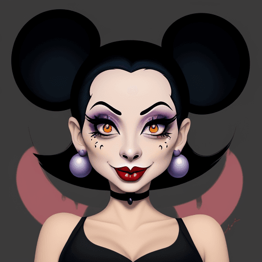 AI generated: a painting of a Mickey Mouse with make up of Catrina, in the style of disney animation, character ca...