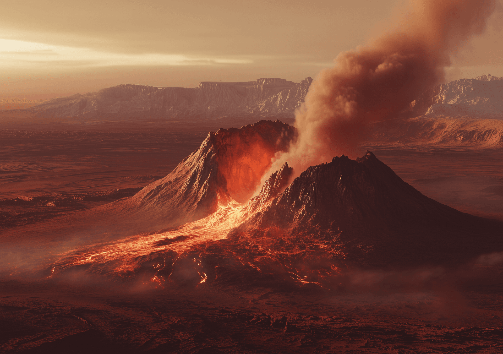 AI generated: Concept art of the surface of Mars, with a red mountain range in the background. In the foreground, ...