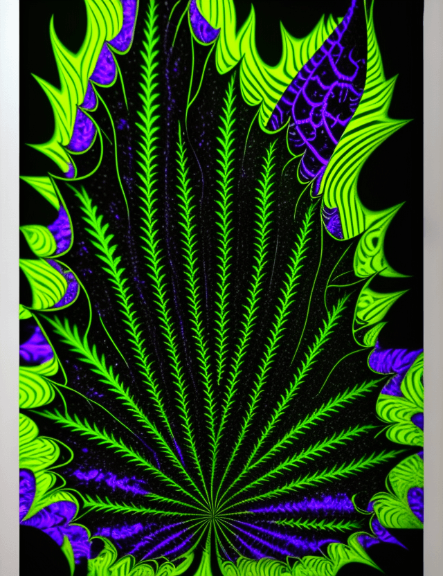 AI generated: velvet Black Light Poster, giant Marijuana Leaf, Mandelbrot design, rococo psychedelic background,vi...