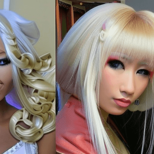 AI generated: Dos chicas gyaru estilo anime , chica gyaru Yamamba morena de pelo blanco y maquillaje exagerado y C...