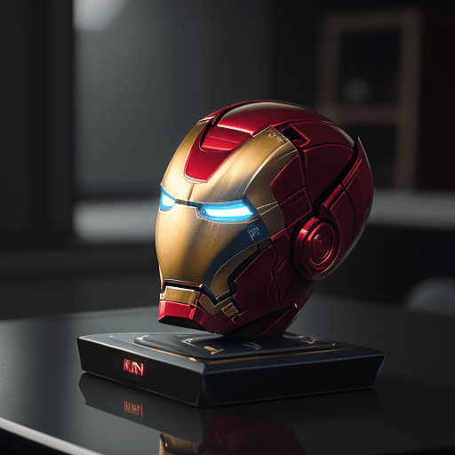 AI generated: Gamepad on the table with the design and character of iron man The gamepad is gold and silver dark, ...